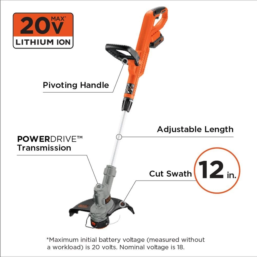 BLACK+DECKER Trimmers & Edgers 20-Volt Max 12-in Straight Cordless String Trimmer with Edger Capable (Battery Included) 3 BLACK+DECKER Trimmers & Edgers 20-Volt Max 12-in Straight Cordless String Trimmer with Edger Capable (Battery Included) - Image 3