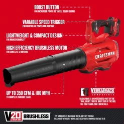 CRAFTSMAN Leaf Blowers V20 20-volt Max 350-CFM Brushless Handheld Cordless Electric Leaf Blower (Battery Included) -Outdoor Tools & Equipment Fashion Store 09806759