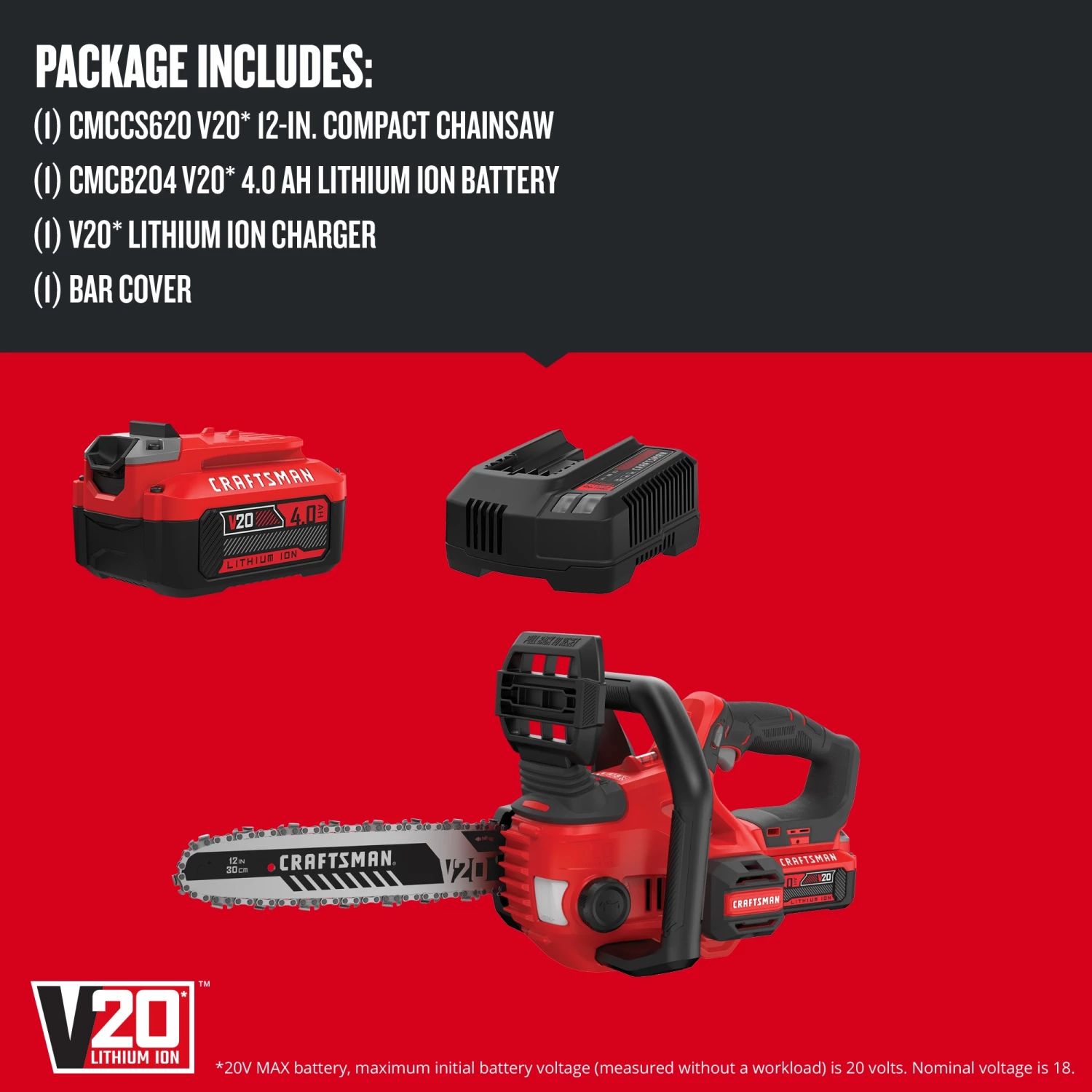 CRAFTSMAN Chainsaws & Pole Saws V20 20-volt Max 12-in Cordless Electric Chainsaw 4 Ah (Battery & Charger Included) 3 CRAFTSMAN Chainsaws & Pole Saws V20 20-volt Max 12-in Cordless Electric Chainsaw 4 Ah (Battery & Charger Included) - Image 3