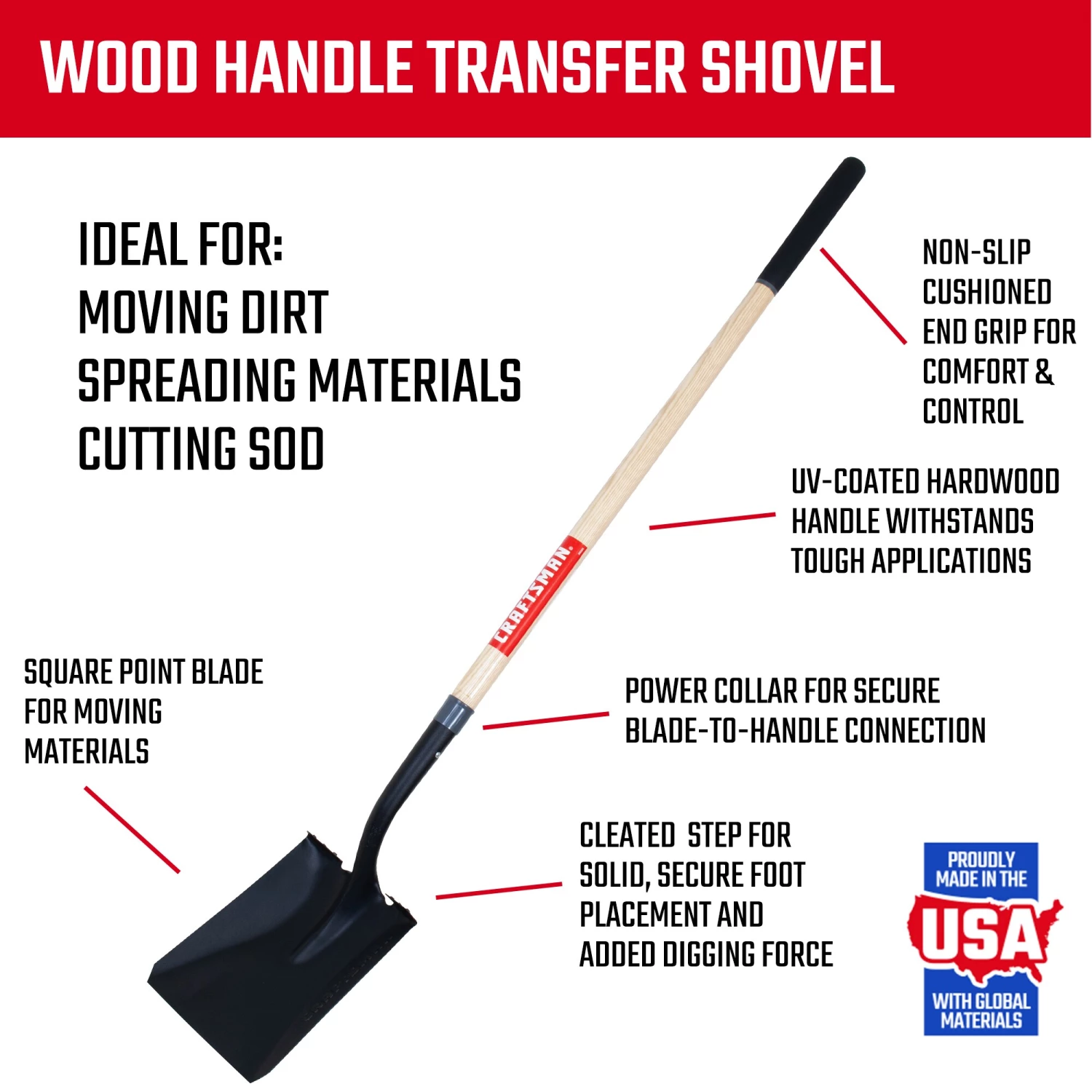 CRAFTSMAN Lawn & Garden Hand Tools 44-in Wood Handle Transfer Shovel 5 CRAFTSMAN Lawn & Garden Hand Tools 44-in Wood Handle Transfer Shovel - Image 5