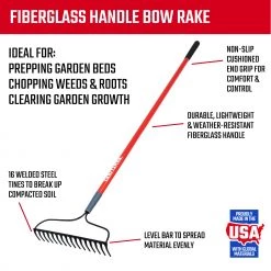 CRAFTSMAN Lawn & Garden Hand Tools 57.25-in L Fiberglass-Handle Welded Steel Garden Rake -Outdoor Tools & Equipment Fashion Store 10339297