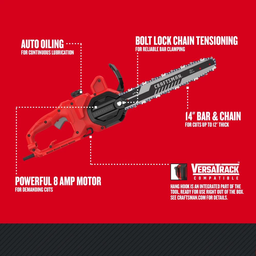 CRAFTSMAN Chainsaws & Pole Saws 8-Amp 14-in Corded Electric Chainsaw 2 CRAFTSMAN Chainsaws & Pole Saws 8-Amp 14-in Corded Electric Chainsaw - Image 2