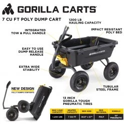 Gorilla Carts Wheelbarrows & Yard Carts 7-cu ft Poly Yard Cart -Outdoor Tools & Equipment Fashion Store 15092922
