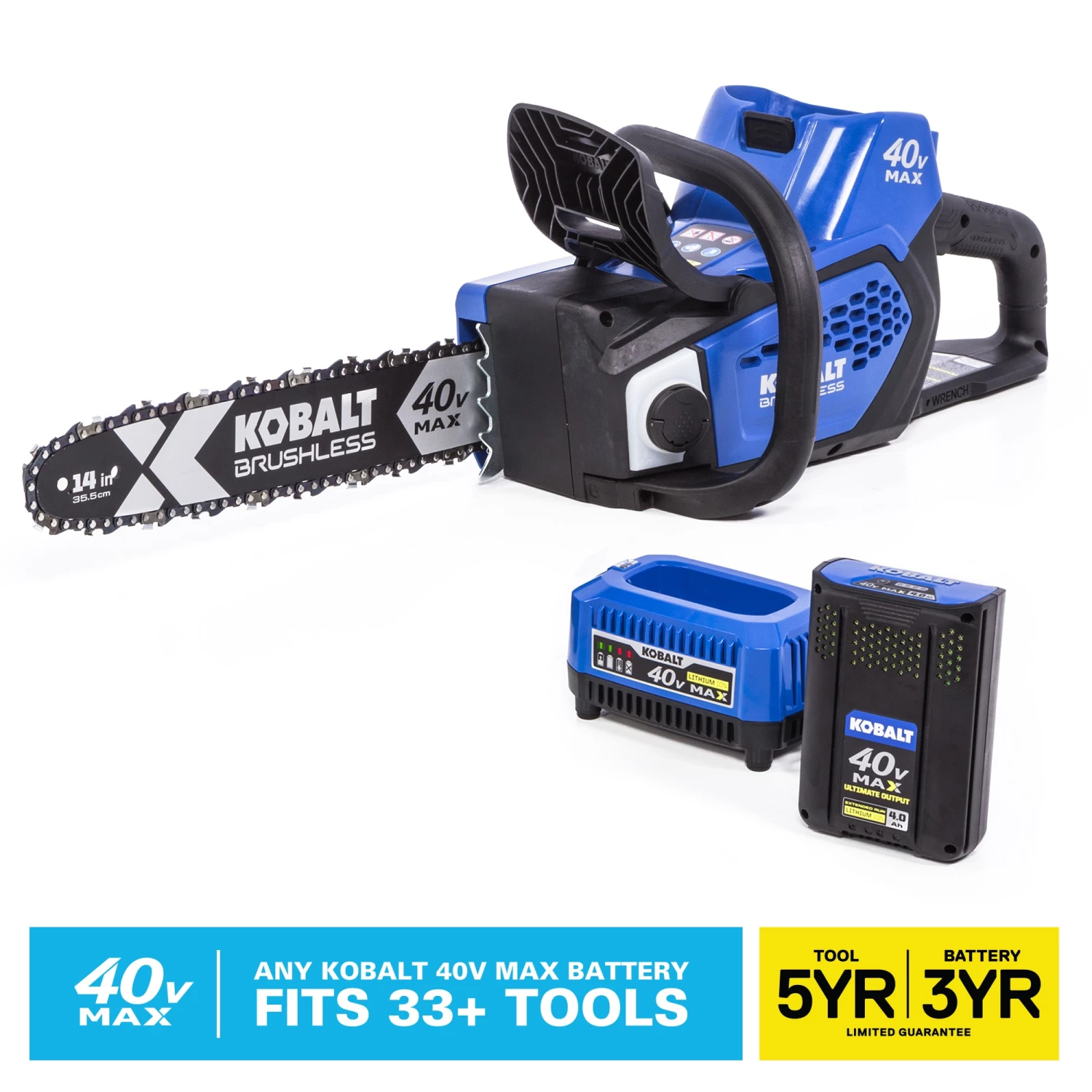 Kobalt Chainsaws & Pole Saws 40-Volt 14-in Brushless Cordless Electric Chainsaw 4 Ah (Battery & Charger Included) 1 Kobalt Chainsaws & Pole Saws 40-Volt 14-in Brushless Cordless Electric Chainsaw 4 Ah (Battery & Charger Included)
