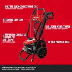 CRAFTSMAN Pressure Washers 1900-PSI 1.2-GPM Cold Water Electric Pressure Washer 25 CRAFTSMAN Pressure Washers 1900-PSI 1.2-GPM Cold Water Electric Pressure Washer -Outdoor Tools & Equipment Fashion Store 16728227