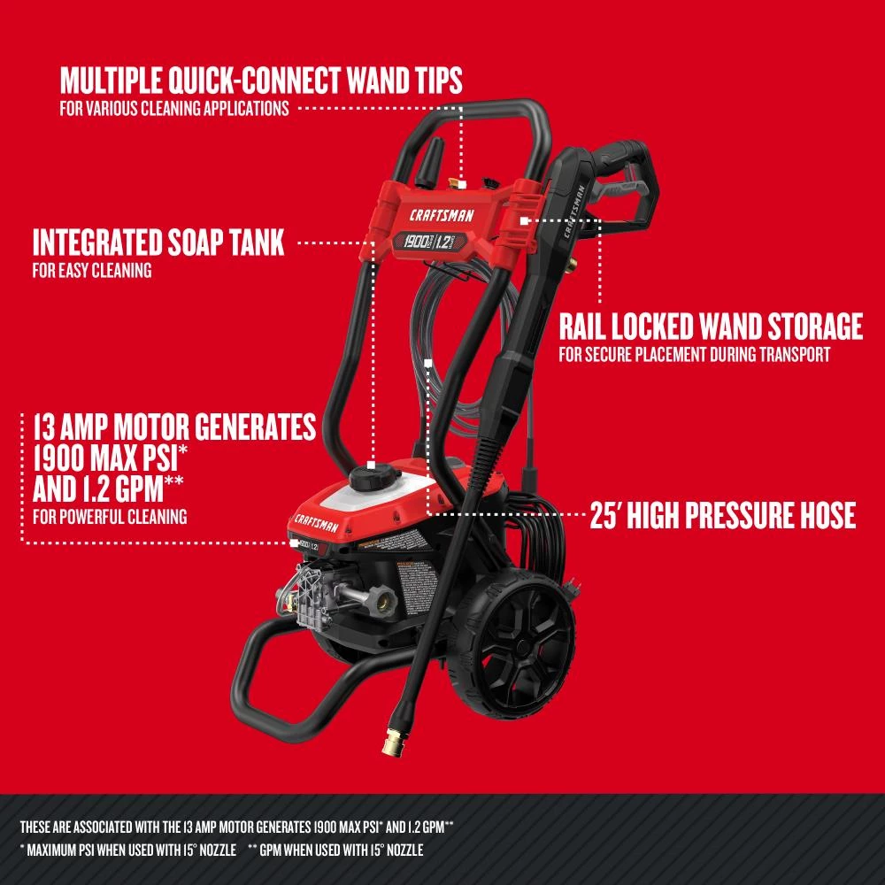 CRAFTSMAN Pressure Washers 1900-PSI 1.2-GPM Cold Water Electric Pressure Washer 4 CRAFTSMAN Pressure Washers 1900-PSI 1.2-GPM Cold Water Electric Pressure Washer - Image 4
