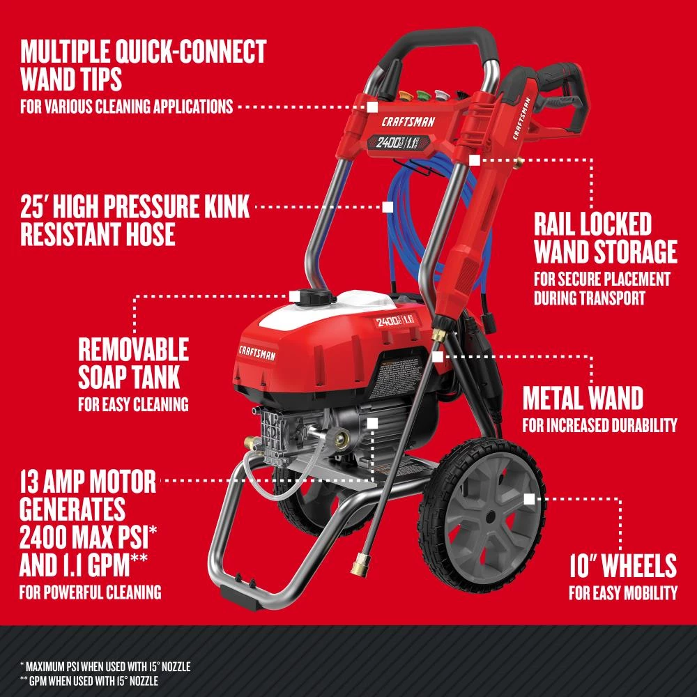 CRAFTSMAN Pressure Washers 2400-PSI 1.1-GPM Cold Water Electric Pressure Washer 4 CRAFTSMAN Pressure Washers 2400-PSI 1.1-GPM Cold Water Electric Pressure Washer - Image 4