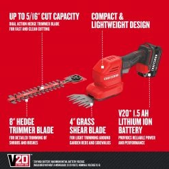 CRAFTSMAN Trimmers & Edgers 20-Volt Max 8-in Dual Cordless Electric Hedge Trimmer 1.5 Ah (Battery & Charger Included) 18 CRAFTSMAN Trimmers & Edgers 20-Volt Max 8-in Dual Cordless Electric Hedge Trimmer 1.5 Ah (Battery & Charger Included) -Outdoor Tools & Equipment Fashion Store 17851971
