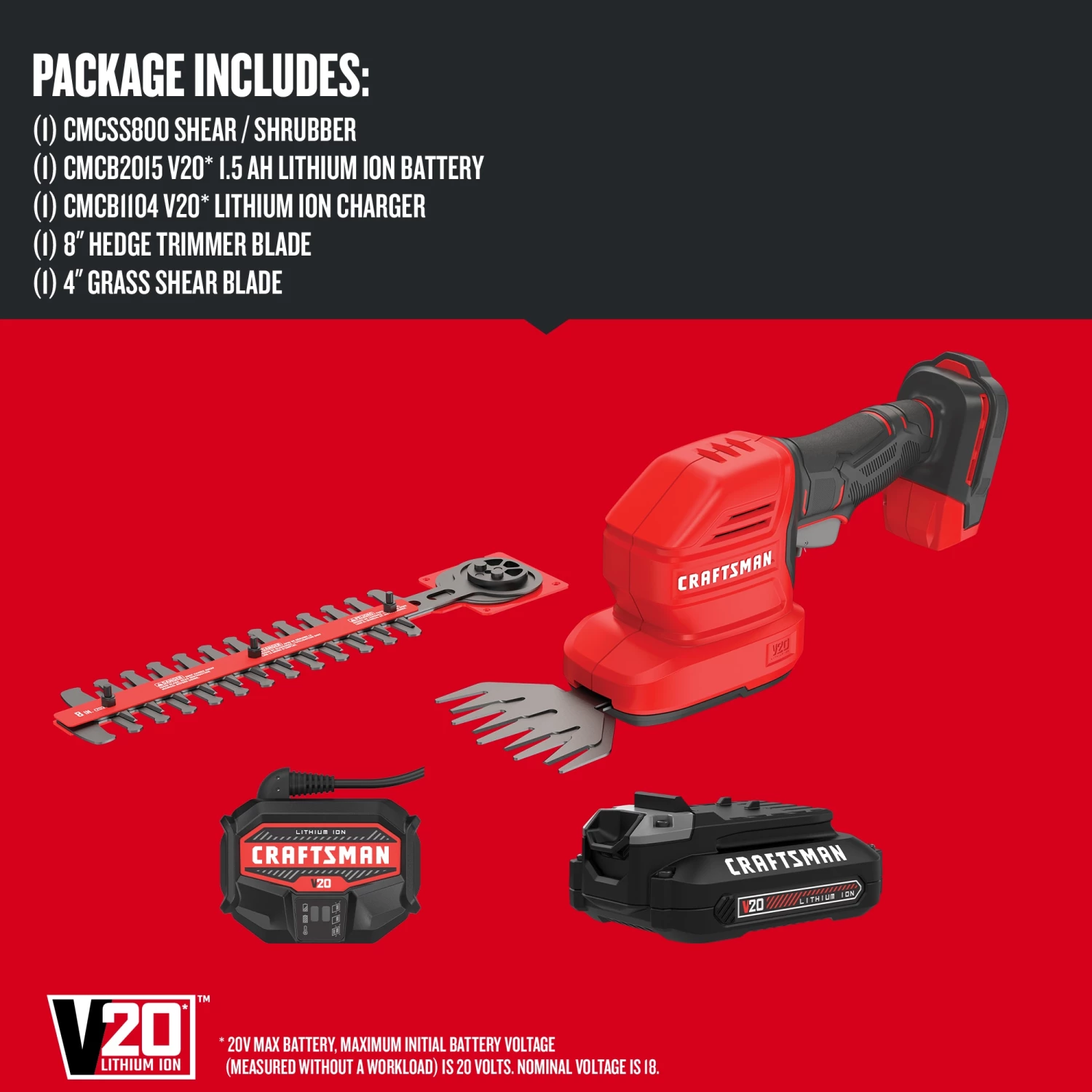 CRAFTSMAN Trimmers & Edgers 20-Volt Max 8-in Dual Cordless Electric Hedge Trimmer 1.5 Ah (Battery & Charger Included) 4 CRAFTSMAN Trimmers & Edgers 20-Volt Max 8-in Dual Cordless Electric Hedge Trimmer 1.5 Ah (Battery & Charger Included) - Image 4