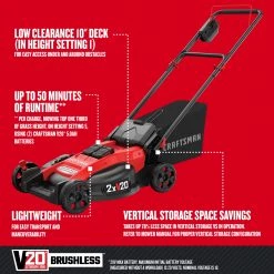 CRAFTSMAN Lawn Mowers 2x20V 20-Volt Max Brushless 20-in Push Cordless Electric Lawn Mower 5 Ah (Battery and Charger Included) -Outdoor Tools & Equipment Fashion Store 40885457