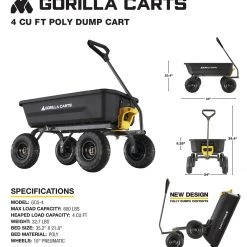 Gorilla Carts Wheelbarrows & Yard Carts 4-cu ft Poly Yard Cart -Outdoor Tools & Equipment Fashion Store 42044737
