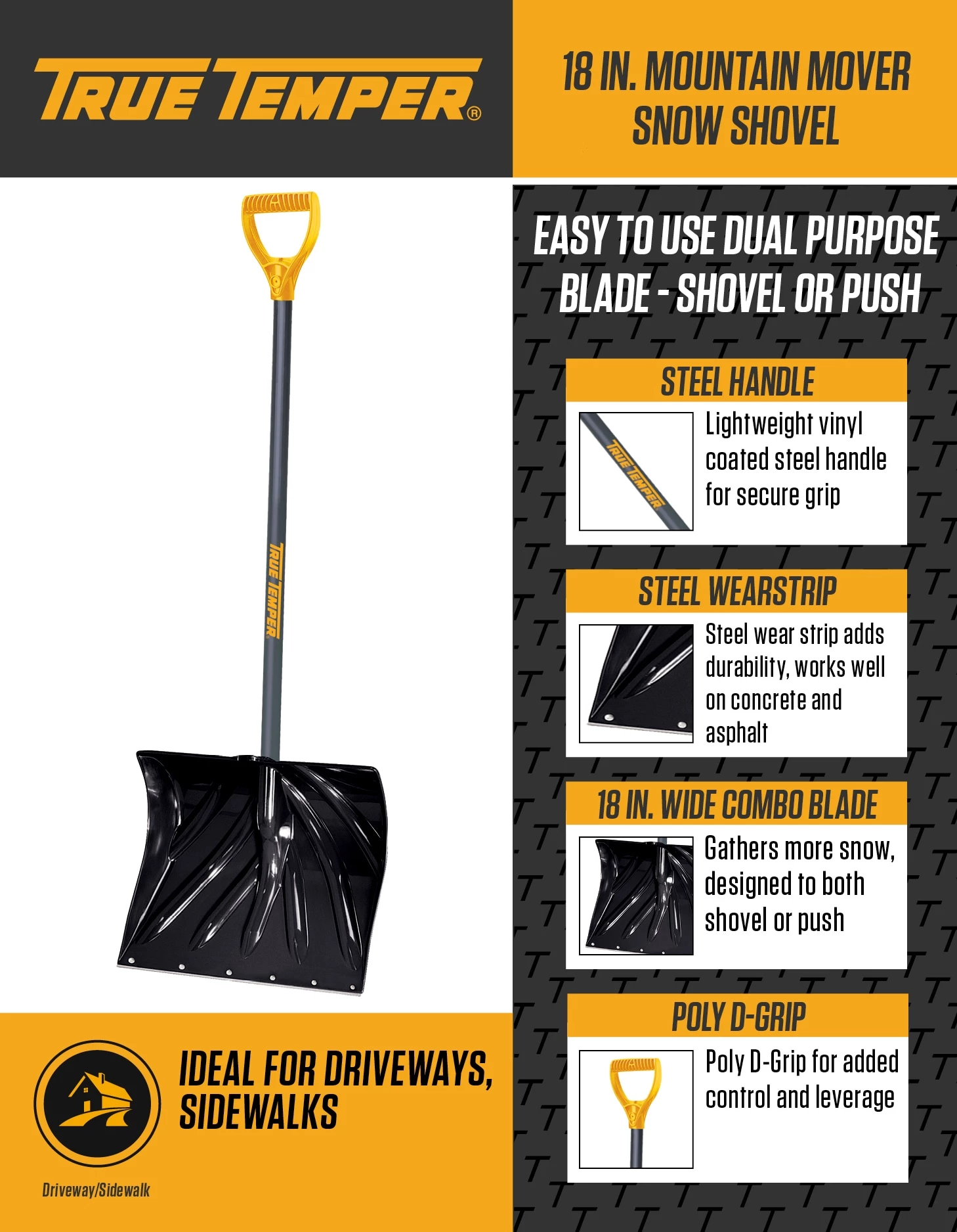 True Temper Lawn & Garden Hand Tools 18-in Poly Snow Shovel with 36-in Steel Handle 2 True Temper Lawn & Garden Hand Tools 18-in Poly Snow Shovel with 36-in Steel Handle - Image 2