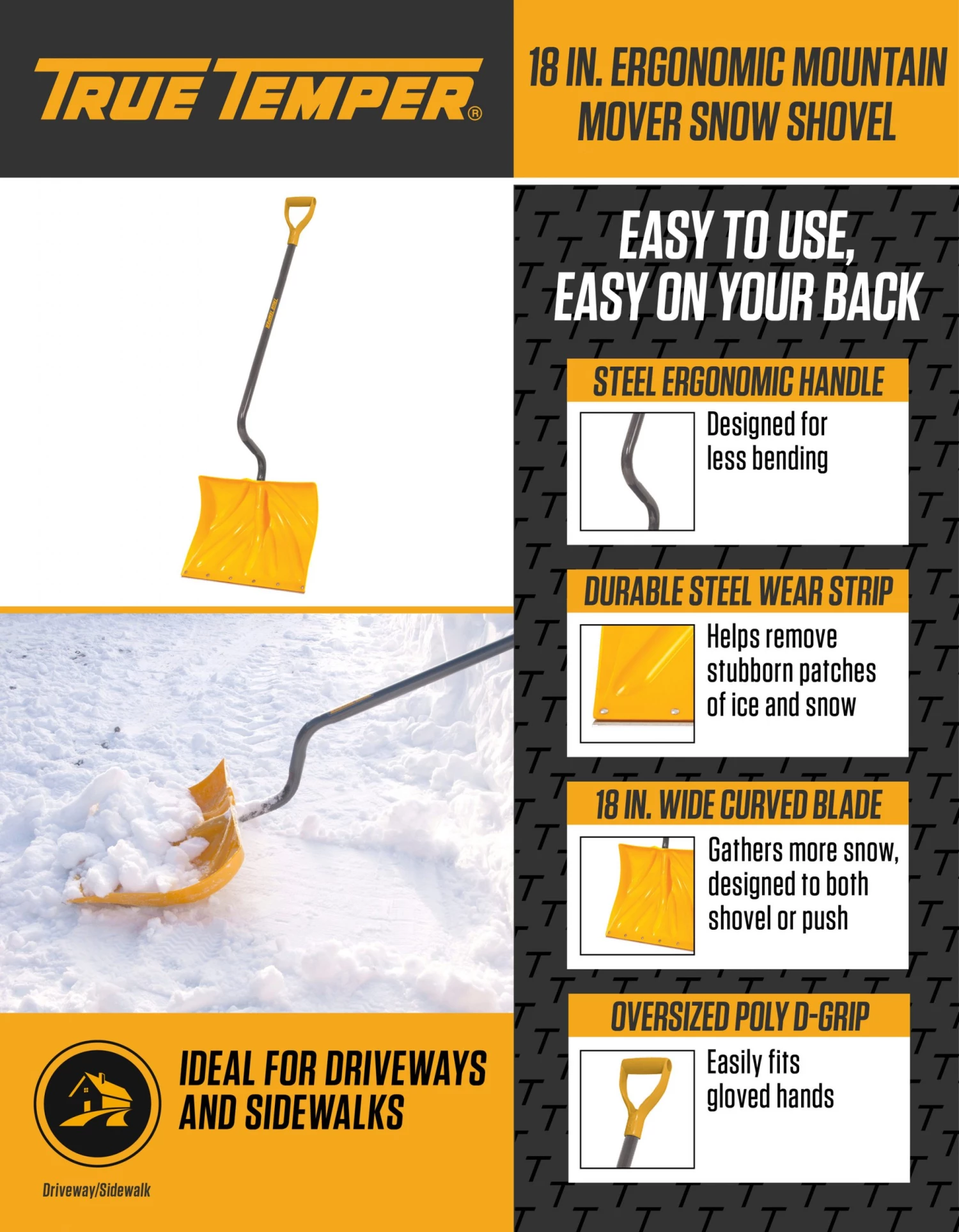 True Temper Lawn & Garden Hand Tools 18-in Poly Snow Shovel with 38-in Steel Handle 2 True Temper Lawn & Garden Hand Tools 18-in Poly Snow Shovel with 38-in Steel Handle - Image 2